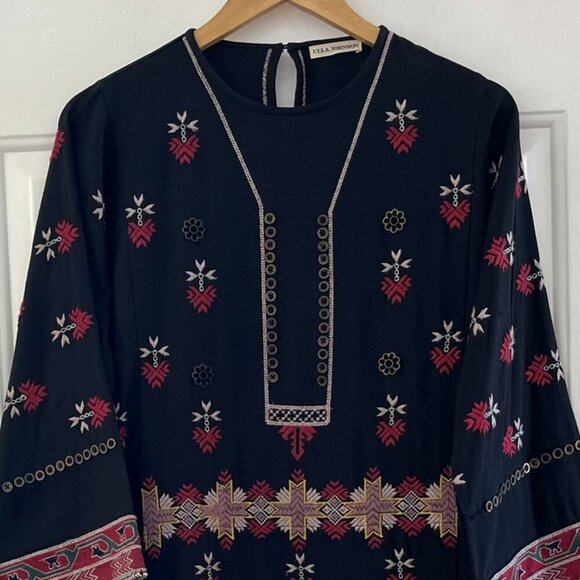 Ulla Johnson Black Aztec Embroidered Intricate Beaded Bohemian Dress Sz 0P - Picture 2 of 16